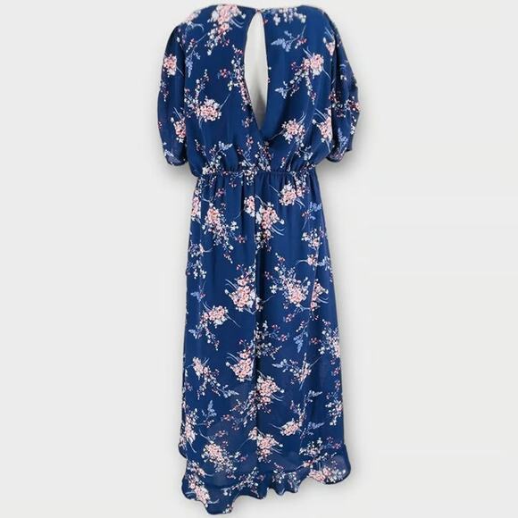 Spirit of Grace Hi Lo Wrap Long Floral Ruched Sleeve Ruffle Dress - S - Picture 3 of 8